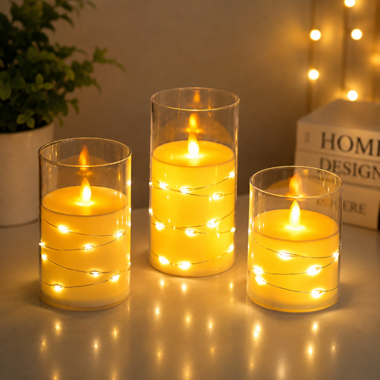 Flameless Pillar Candle String Light – 3 Pcs Set